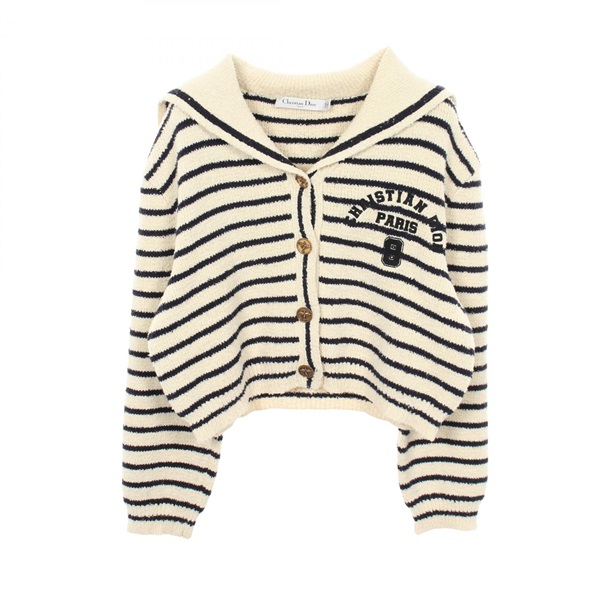 ディオール 襟付き ボーダー カーディガン 衣料品 トップス レディース