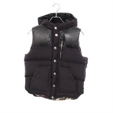 マスターマインドジャパン 10AW evermore期 レザー切替 スカルボタン フーデッド ダウンベスト 衣料品 アウター メンズ