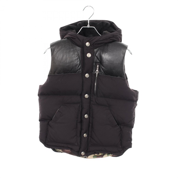 マスターマインドジャパン 10AW evermore期 レザー切替 スカルボタン フーデッド ダウンベスト 衣料品 アウター メンズ