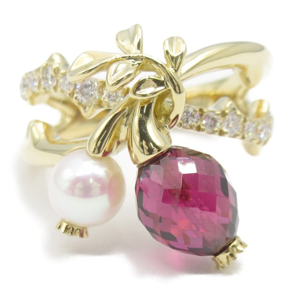 美品 ミキモト ロードライトガーネット パール ダイヤ リング K18 希少 金 ミキモト(MIKIMOTO)ミキモト マルチ リング パール ガーネット