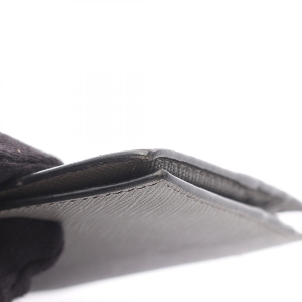 極美✨プラダ マネークリップ 札入れ シボ革 ロゴ金具 バイカラー 黒 グレー プラダマネークリップ付き二ツ折札入れ 黒 シルバー金具 メンズ