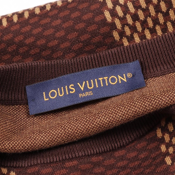 LOUIS VUITTON／ルイ•ヴィトン ダミエ ロングスリーブ Lサイズ ショートスリーブコットンダミエクルーネックウィズストラスLV