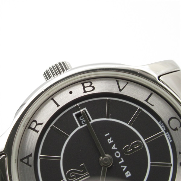 可動品【BVLGARI/ブルガリ】ソロテンポ ST29S　スイス製　デイト表示　ブラックダイヤル　シルバー　QZ　レディース腕時計　G322 1円 稼働 良品 ブルガリ ソロテンポ ST29S QZ シルバー文字盤⁄ブラック