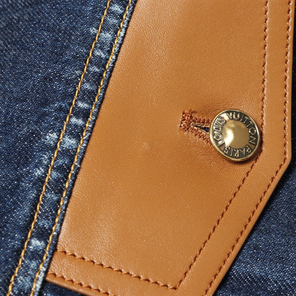 LOUIS VUITTON - ルイ・ヴィトン LOUIS VUITTON レザーアクセント デニムジャケット 衣料品 アウター コットン レディース ブルー系 / ブラウン系 RW231D GM1 FOJA07 【中古】 ルイ・ヴィトン(LOUIS VUITTON)ルイ・ヴィトン レザーアクセント