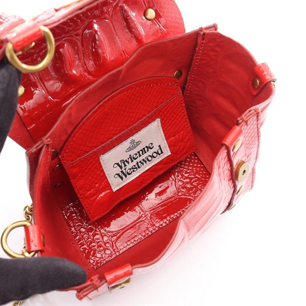 ヴィヴィアンウエストウッド クロコ ハンドバッグ 赤 MINI CROC EMBOSSED HAZEL ハンドバッグS(レッド)（メンズ