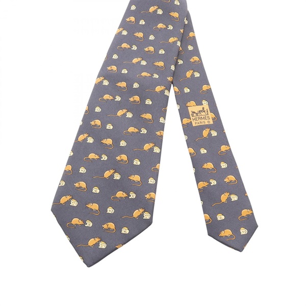 HERMES ネクタイ ポケットチーフ セット 猫とネズミ柄 エルメス(HERMES)エルメス ネズミ柄 ネクタイ 衣料品 メンズ