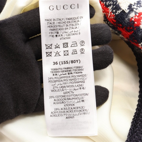 グッチ(GUCCI)グッチ チェック柄 ツイード ノーカラージャケット 衣料