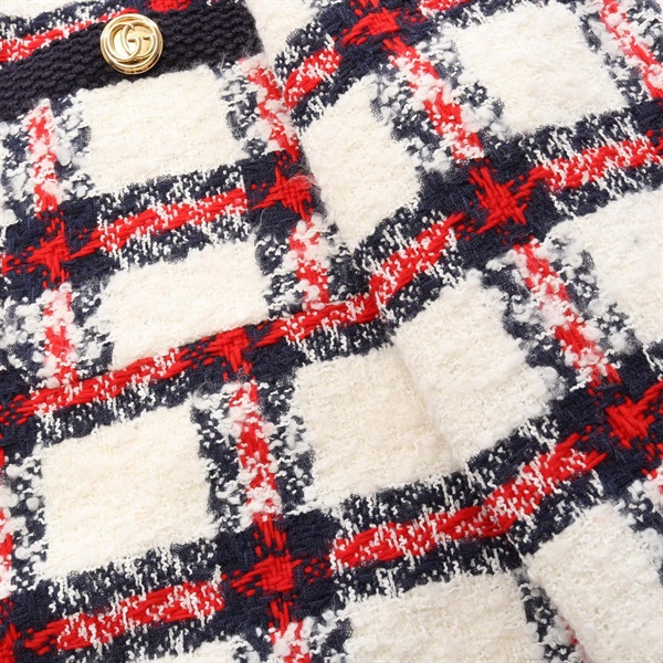 グッチ(GUCCI)グッチ チェック柄 ツイード ノーカラージャケット 衣料