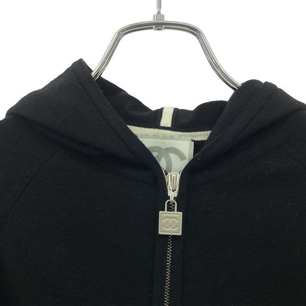 CHANEL 黒 フーディフリースパーカー 楽天市場】シャネル パーカー ジップアップ フーディー 34サイズ