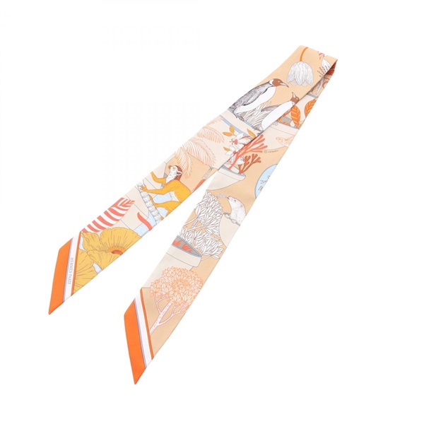 美品✨HERMES エルメス ツイリー クリケティス オレンジ ホワイト HERMES（エルメス） ツイリー スカーフ 061574S CLIQUETIS