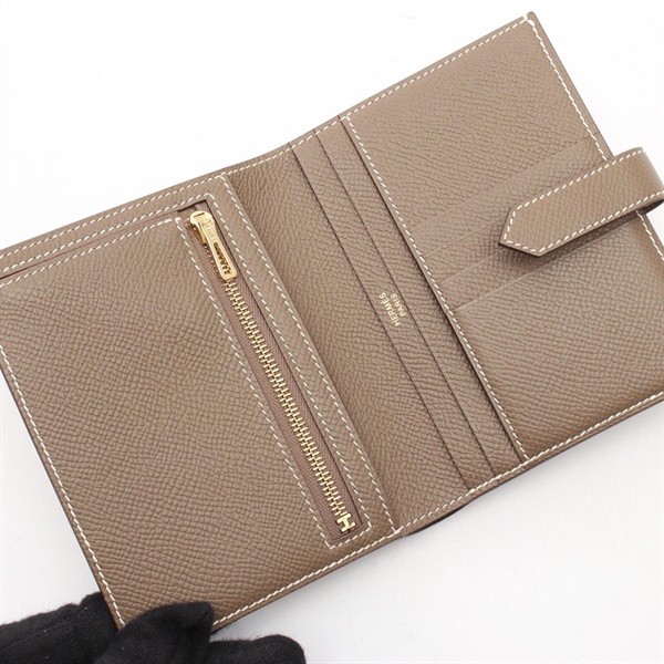 エルメス べアンコンパクト 二つ折り財布 ゴールド シルバー金具 エルメス<br>ベアン コンパクト<br>ゴールド<br>エプソン<br>シルバー