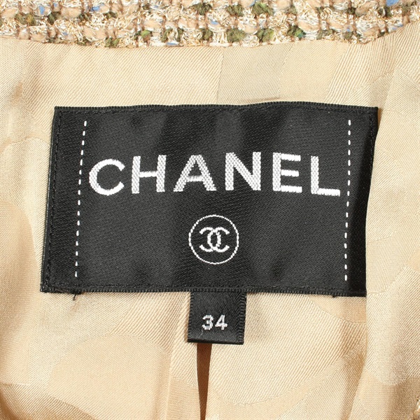 シャネル(CHANEL)シャネル ココマークボタン ファー ショート ツイード