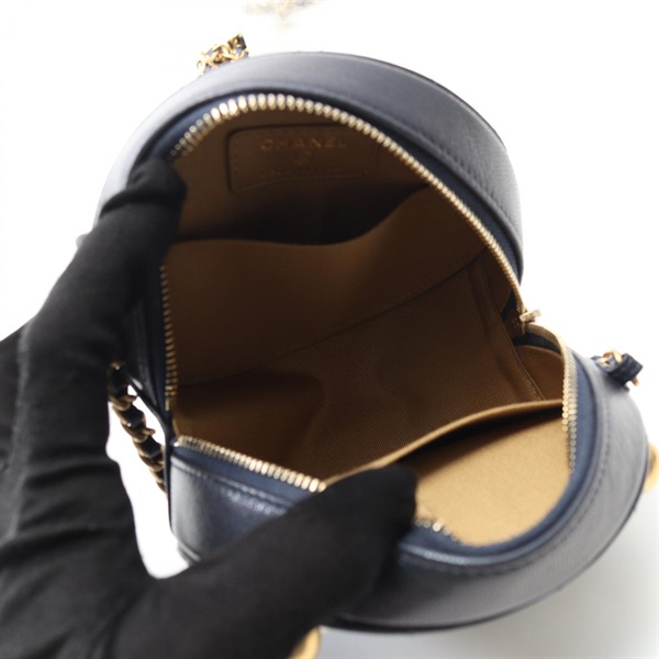 CHANELシャネルマトラッセ ターンロック ラウンドフラップ チェーンショルダー ラムスキン ネイビー（ゴールド金具） ショ 1円 CHANEL シャネル ミニ マトラッセ ラウンド フラップ ココマーク