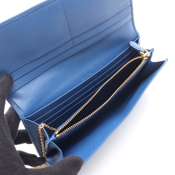 プラダ 二つ折り 長財布 1M1132 AGAVE パイソン レザー 蛇 グリーン ベージュ 中古Bランク サイフ さいふ PRADA ★鑑定済み本物保証★ プラダ 二つ折り 長財布 1M1132 サフィアーノ レザー 青