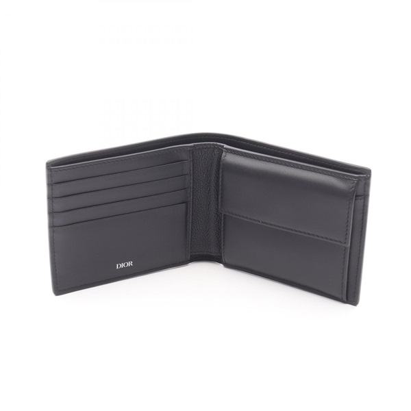 ✨未使用に近い✨　ディオール　二つ折り財布　エンボスロゴ　刻印　レザー　黒 ディオール(Dior)ディオール オブリークエンボスロゴ 二つ折り財布