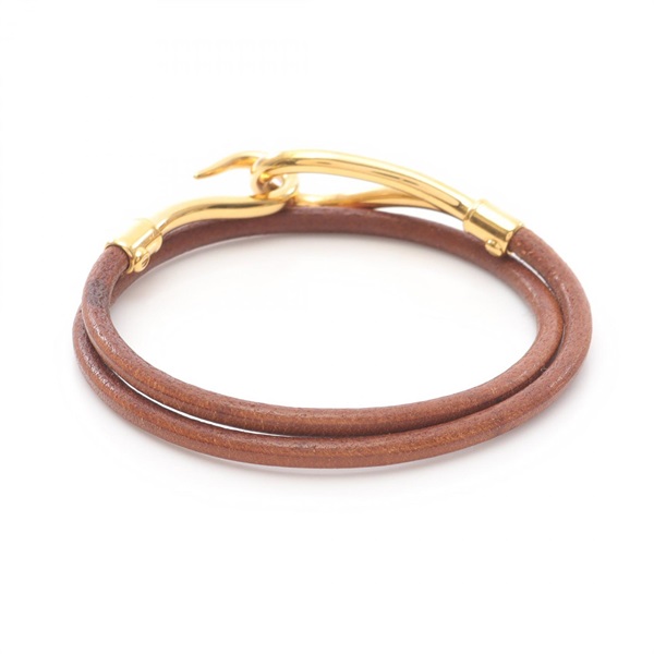 HERMES ジャンボ ブレスレット チョーカー レザー ブラウンxゴールド エルメス(HERMES)エルメス ジャンボチョーカー ブレスレット