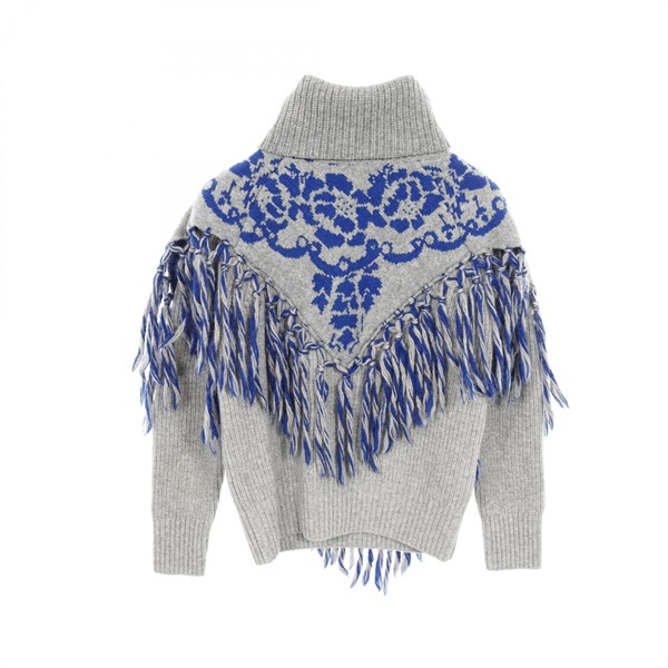 ■sacaiサカイバッグベルト付きウールフリンジワッフルニットリボン袖ブルー □sacaiサカイバッグベルト付きウールフリンジワッフルニットリボン袖